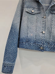 Washed Gradient Long Sleeve Full Diamond Denim Jacket
