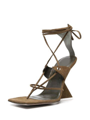 Square Toe Ankle Lace Strap High Heel Sandals