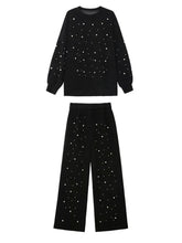 Round Neck Beaded Loose Sweater + Wide Leg Pants