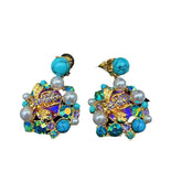 Vintage Ornament Colorful Glass Bee Flower Earrings