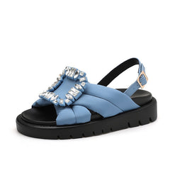 Diamond Square Buckle Flat Sandals