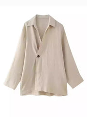 Long Sleeved Single Button Top + Straight Pants Set