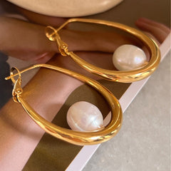 Large Oval Freshwater Pearl Earrings