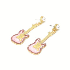 Glazed Pearl Diamond Guitar Earrings