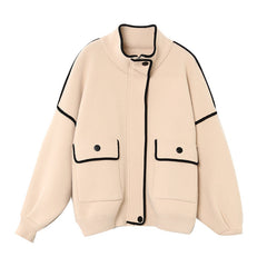 Woolen Long Sleeved Large Spliced Jacket