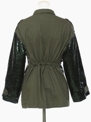 Spliced Sequins Drawstring Waist Loose Jacket