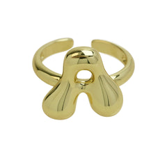 Golden Smooth Bubble Balloon Chubby Alphabet Ring