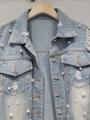 Pearl Distressed Denim Washed Short Jacket