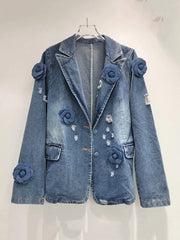 Vintage Spliced Flower Loose Denim Jacket