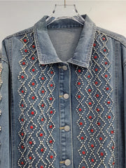 Plaid Rivet Diamond Denim Jacket