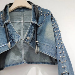 Metal Rivet Washed Denim Short Jacket