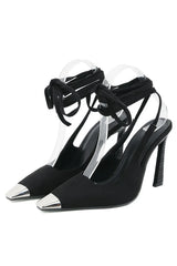 Square Head Shallow Mouth Strap Stiletto Pumps