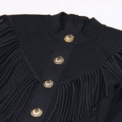 Knitted Round Neck Tassel Slim Fit Long Sleeve Dress