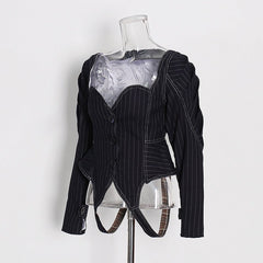 Retro Striped Waist Slimming Jacket