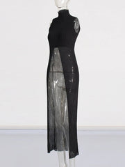 Patchwork Sheer Ribbed Cutaway Top