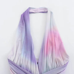 Wrinkle Mesh Bandage Halter Neck Mini Dress