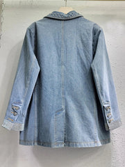 Triangle Diamond Embroidered Denim Blazer