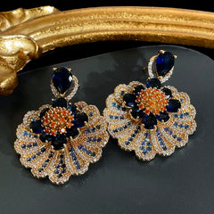 Pre Order: Blue Drop Flower Pendant Rhinestone Earrings