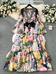 Deep V Chiffon Mesh A-Line Dress