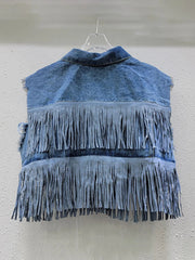 Slimming Solid Casual Fringe Short Denim Vest