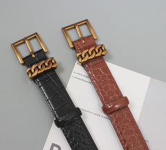 Metal Buckle Long Leather Belt