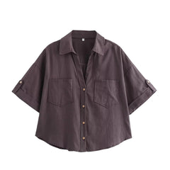 Linen Blend Pocket Casual Short Shirt