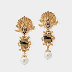 Retro Palace Glass Pendant Ear Clips