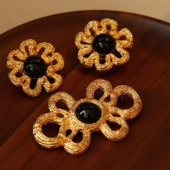 Pre Order: Black Agate Brushed Clouds Brooch Earrings