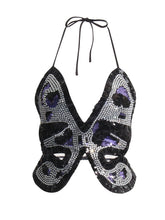 Crystal Sequin Butterfly Pattern Halter Camisole
