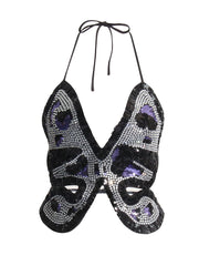 Crystal Sequin Butterfly Pattern Halter Camisole