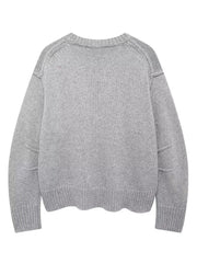 Gray Pleated Long Sleeve Knitted Sweater