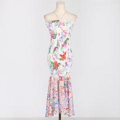 Slim Pleated Halter Neck Fishtail Dress