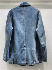 3D Flower Patchwork Gold Chain Washed Denim Jacket