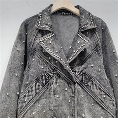 Nail Bead Inlaid Diamond Denim Jacket