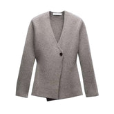 One Button V-neck Wool Knit Sweater Jacket