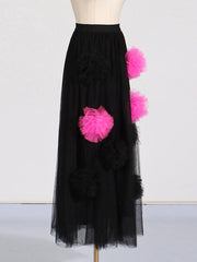 Mesh Flower Splicing High Waist Skirt