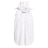 Solid Stand Collar Drawstring Loose Top