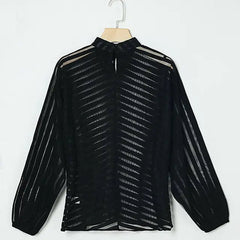 Striped Stand Collar Hollow Shirt
