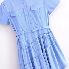 Solid Casual Belt Polo Dress