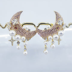 Micro Inlaid Zirconium Moon Pearl Earrings