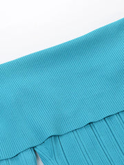 Off Shoulder Pleated Medium Strech Long Sleeve Knitted Dress