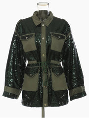 Spliced Sequins Drawstring Waist Loose Jacket