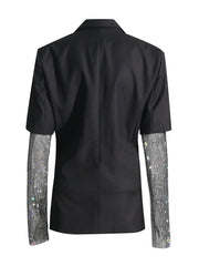 Stitched Black Mid-Length Blazer