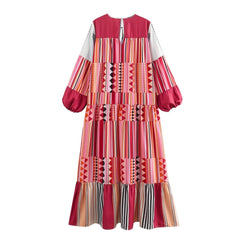 Printed Long Sleeved Boho Maxi Dress