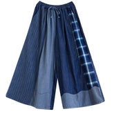 Retro Elastic Waist Patchwork Wide Leg Pants