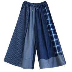 Retro Elastic Waist Patchwork Wide Leg Pants