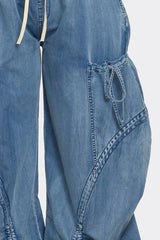Pre Order: Balloon Elastic Waistband Denim Jeans