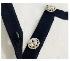 Classy Ivory White Knitted Round Neck Top + Skirt Set