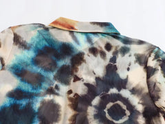Tie-Dye Printed V-Neck Long Sleeve Shirt Top