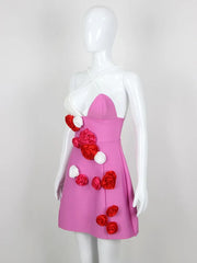 Pearl Strap 3D Flower V Neck High Waist Camisole Dresses